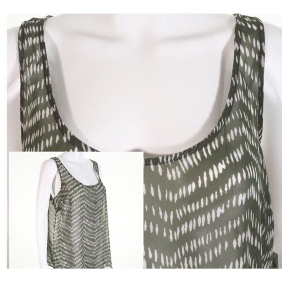 Old Navy Womens Large Tunic Tank Green & White Sleeveless Sheer - Picture 2 of 9